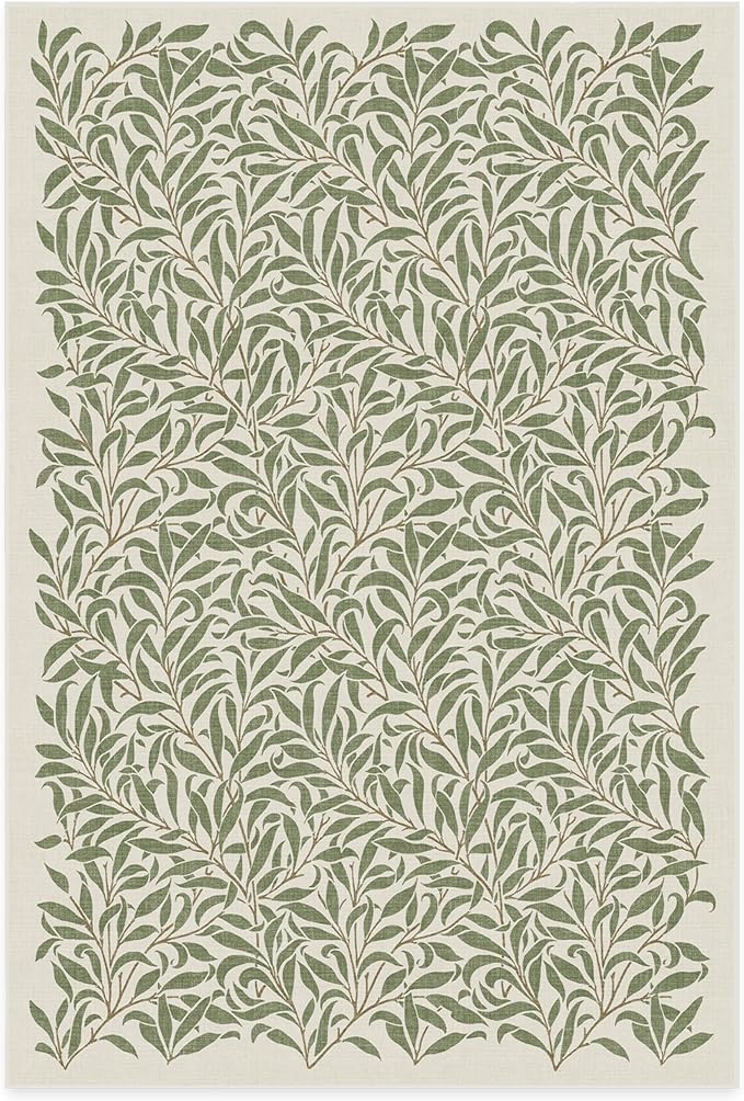 RUGGABLE x Morris & Co Machine Washable Area Rug – Pure Willow Boughs Green 6x9, Stain-Resistant, Non-Slip – Medium Rugs for Living Room, Bedroom, Hallway, Entryway & Office–with Cushioned Pad