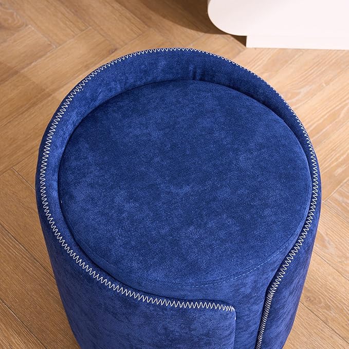 Swivel Vanity Stool with Back Comfy Vanity Chair with Gold Base Modern Round Stool for Makeup Vanity Ottoman Foot Rest for Bedroom livingroom (Navy)