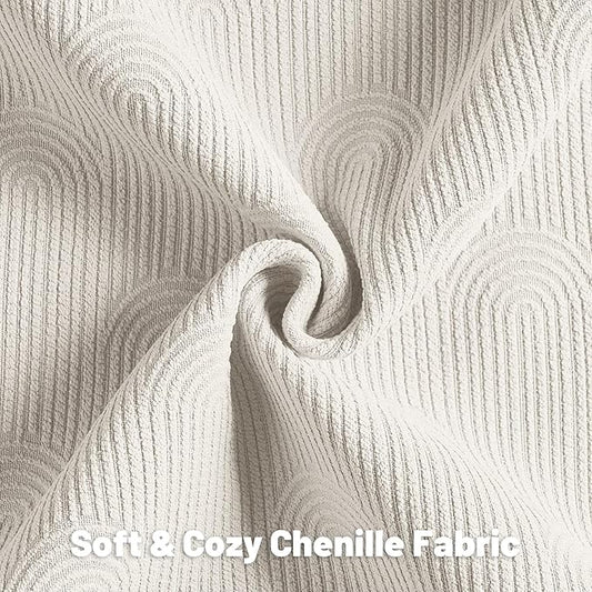 FUTEI Cream Chenille Decorative Throw Pillow Covers 26x26 Inch Set of 2,Soft Cozy Striped Geometric Patterns Euro Pillow Shams,Modern Home Decor for Couch Bed Living Room