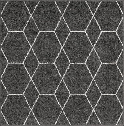 Unique Loom Trellis Frieze Collection Area Rug - Geometric (4' Square, Dark Gray/ Ivory)