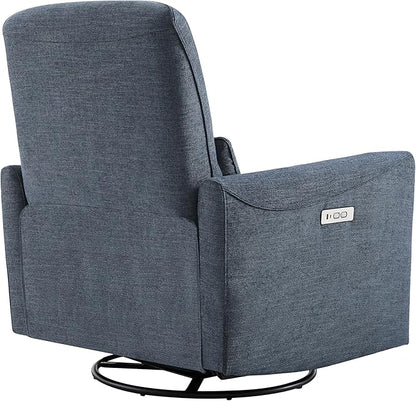 CHITA Power Recliner Chair Swivel Glider, FSC Certified Upholstered Fabric Living Room Nursery Reclining Sofa Chair with Lumbar Support, Ink Blue
