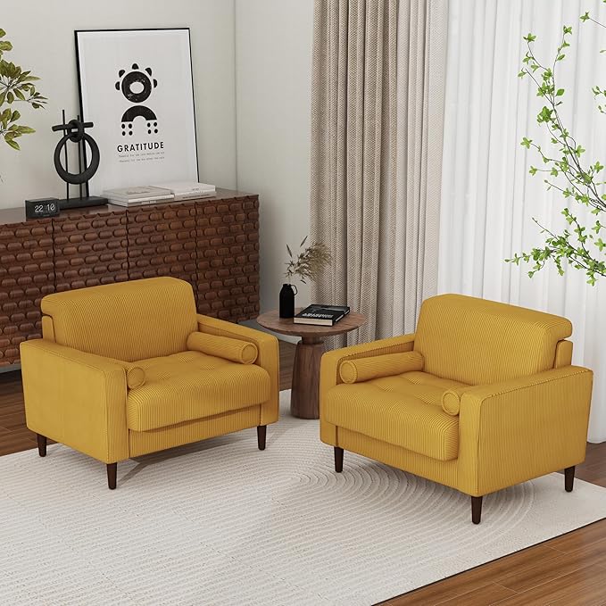 Oversized Accent Chair Set of 1, Corduroy Fabric Mid Century Modern Armchair with Large Seat for Living Room Bedroom Reading