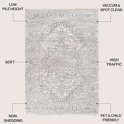 JONATHAN Y Vintage Medallion Indoor Area Rug Cream 8X10, Modern Boho for Living Room, Bedroom, Kitchen, Office, Easy-Cleaning, High Traffic, Pet-Friendly, Non-Shedding MDP100C-8