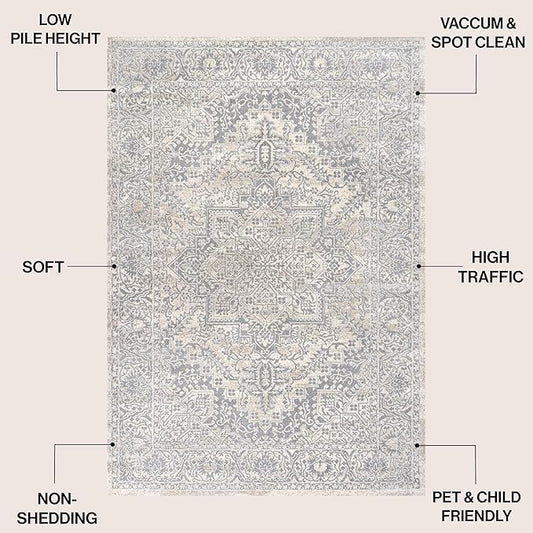 JONATHAN Y Vintage Medallion Indoor Area Rug Cream 4X6, Modern Boho for Living Room, Bedroom, Kitchen, Office, Easy-Cleaning, High Traffic, Pet-Friendly, Non-Shedding MDP100C-4