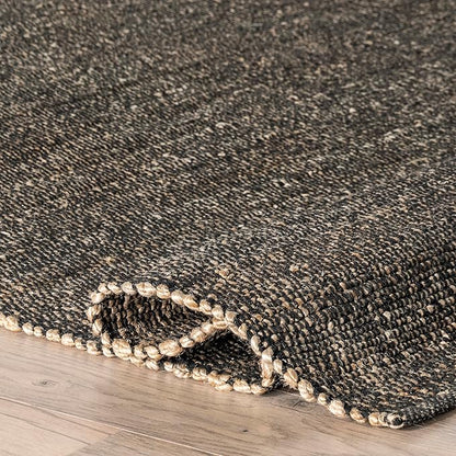 nuLOOM 6x9 Elfriede Jute & Cotton Hand Woven Area Rug, Charcoal, Solid Rustic Farmhouse Style, Weaved Design, Natural Fiber, For Bedroom, Living Room, Dining Room, Hallway, Office, Entryway