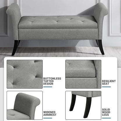 Yaheetech Ottoman with Storage, 52" Storage Ottoman Bench with Safety Hinge, Upholstered Bench with Seating for Bedroom, Living Room, Holds up to 661 lb, Light Gray