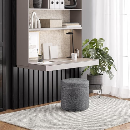 Seville Classics Cushioned Fabric Ottoman Hidden Storage Chest Footrest Chair, Padded Seat for Bedroom, Dorm, Loft, Living Room, Entryway, Hallway, Modern Gray, 15.6" Wobble