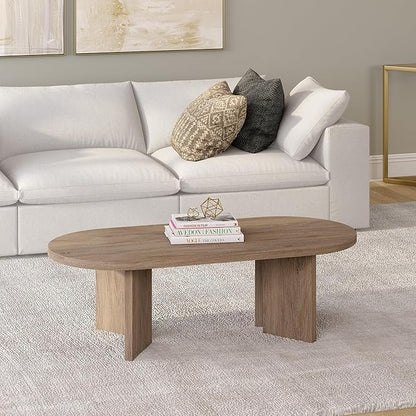 Henn&Hart 48" Oval Wood Low-Profile Coffee Table for Living Room, Family Room or Office, Antiqued Gray Oak