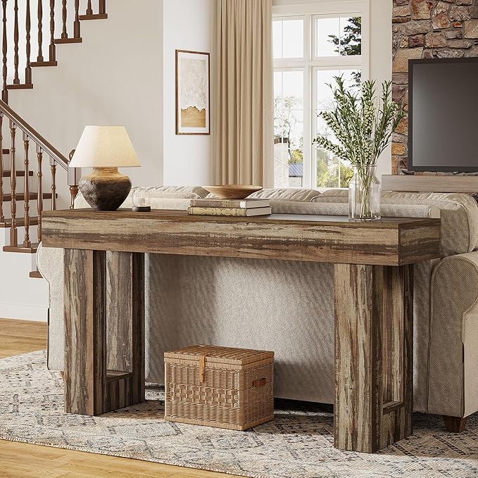 Tribesigns Console Table, 63" Farmhouse Entryway Table, Rectangular Wooden Accent Console for Entrance, Hallway & Living Room (Mottled Gray Brown)