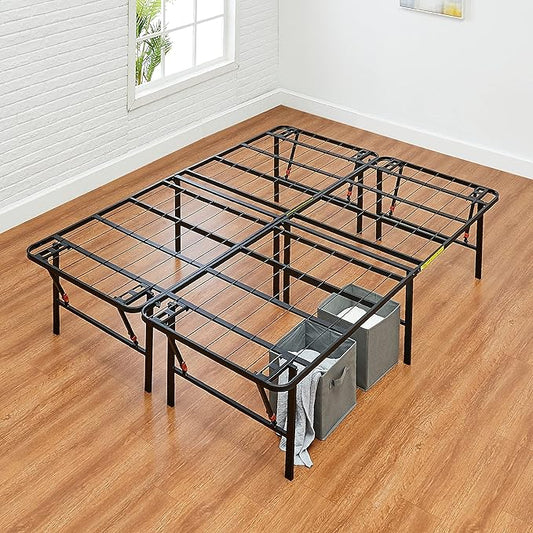 Amazon Basics Bed Frame with Storage, Foldable Metal Platform, Sturdy Steel, No Box Spring Needed, 18 inches High, Tool-Free Setup, Full Size, Black