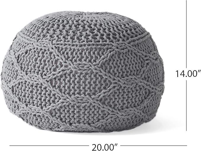 Christopher Knight Home Morven Knitted Round Pouf - Cotton - Gray