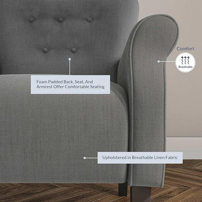 BELLEZE Modern Accent Chair, High Back Armchair, Upholstered Wingback Side Chair, Padded Single Sofa with Wooden Legs for Living Room, Bedroom - Gray