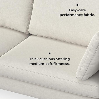 SIMPLIHOME Ava Sofa in 100% Recycled Polyester Tightly Woven Performance Fabric, Cream, 90-inches Wide, Handcrafted Mid-Century Modern Style Sofa for Living Room or Couch for Family Room
