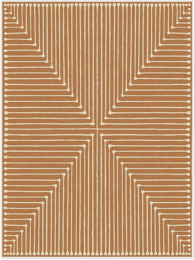 RUGGABLE x Jonathan Adler Machine Washable Modern Area Rug – Inkdrop Copper 9x12, Stain-Resistant, Non-Slip – Large Rugs for Living Room, Bedroom, Hallway, Entryway & Office–with Standard Pad