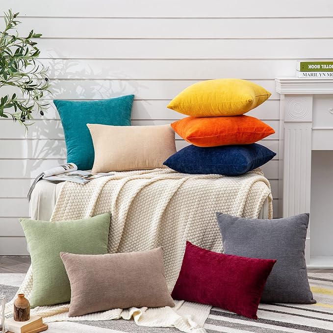GAWAMAY Decorative Square Throw Pillow Covers 20"x20" Inch Set of 2, Super Soft Chenille Pillows Cover Fall Pillowcase for Living Room Bedroom Sofa Couch Cushion Cover Grey 50x50cm (No Insert)