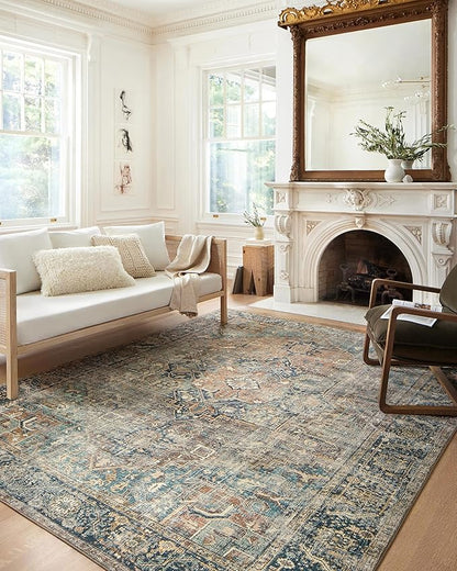 Loloi Margot Collection MAT-02 Terracotta/Lagoon 8'-6" x 11'-6" Area Rug feat. CloudPile, No-Shed Easy Clean Large Patterned Area Rug for Living Room, Bedroom, Dining Area
