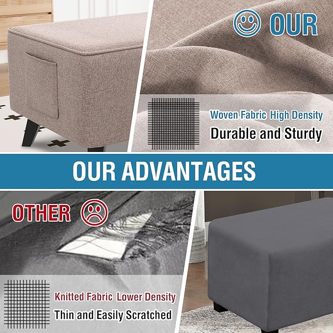H.VERSAILTEX Ottoman Cover Square Fit Length 18"-19" Footrest Thick Linen Look Square Soft Ottoman Covers Slipcover Storage Ottoman Cover Stool Cover with Elastic Bottom - Heather Taupe