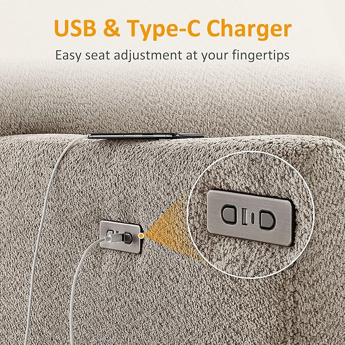 VANOMi Power Swivel Glider Recliner Chair, Electric Nursery Rocker Recliner Chair, USB & Type-C Charger, Warm Camel Boucle