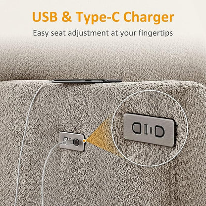 VANOMi Power Swivel Glider Recliner Chair, Electric Nursery Rocker Recliner Chair, USB & Type-C Charger, Warm Camel Boucle
