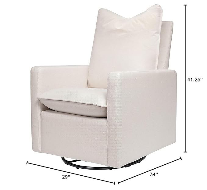 Babyletto Cali Pillowback Swivel Glider in Performance Plastic Cream Eco-Weave, Water Repellent & Stain Resistant, Greenguard Gold and CertiPUR-US Certified