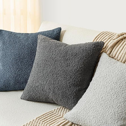 Foindtower Set of 2, Decorative Textured Boucle Throw Pillow Covers Accent Solid Pillow Cases Neutral Soft Cozy Couch Cushion Case for Chair Sofa Bedroom Living Room Home Decor 26 x 26 Inch Dark Grey
