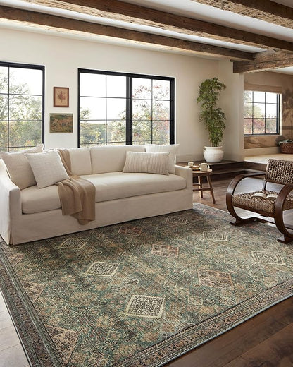 Loloi Magnolia Home by Joanna Gaines Sinclair Collection SIN-03 Turquoise/Multi 5'-0" x 7'-0", .25" Pile Height, Machine Washable, Area Rug