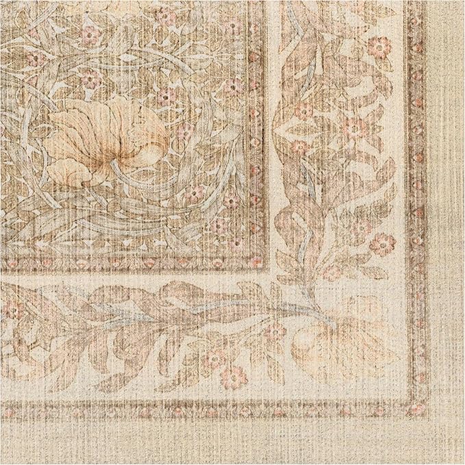 RUGGABLE x Morris & Co Washable Area Rug– Pimpernel Vintage Stone 8x10, Stain-Resistant, Non-Slip – Large Machine Washable Rugs for Living Room, Bedroom, Hallway, Entryway & Office–with Cushioned Pad