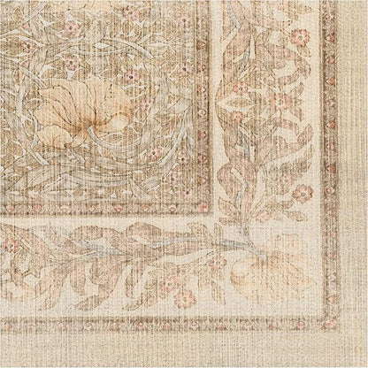 RUGGABLE x Morris & Co Washable Area Rug – Pimpernel Vintage Stone 3x5, Stain-Resistant, Non-Slip – Small Machine Washable Rugs for Living Room, Bedroom, Hallway, Entryway & Office–with Cushioned Pad