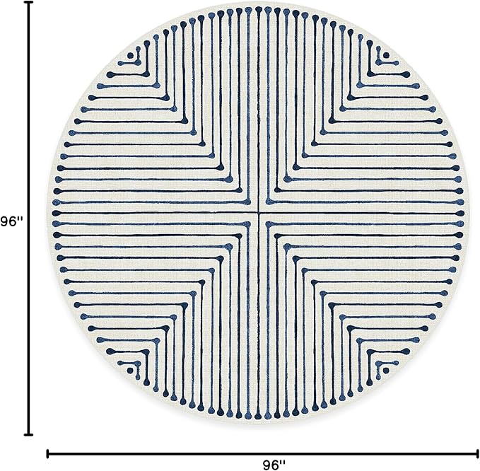 RUGGABLE x Jonathan Adler Machine Washable Modern Area Rug– Inkdrop Slate Blue 8 ft Round, Stain-Resistant, Non-Slip– Large Rugs for Living Room, Bedroom, Hallway, Entryway & Office–with Standard Pad