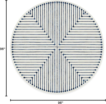 RUGGABLE x Jonathan Adler Machine Washable Modern Area Rug– Inkdrop Slate Blue 8 ft Round, Stain-Resistant, Non-Slip– Large Rugs for Living Room, Bedroom, Hallway, Entryway & Office–with Standard Pad