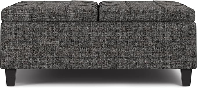 SIMPLIHOME Harrison 40 inch Wide Transitional Square Large Coffee Table Storage Ottoman in Ebony Polyester Tweed, Assembled, for The Living Room and Bedroom