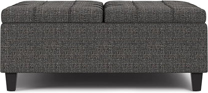 SIMPLIHOME Harrison 40 inch Wide Transitional Square Large Coffee Table Storage Ottoman in Ebony Polyester Tweed, Assembled, for The Living Room and Bedroom