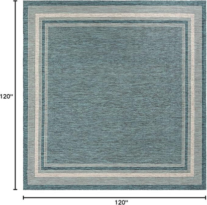 Unique Loom Outdoor Border Collection Area Rug - Soft Border (10' Square Teal/Ivory)