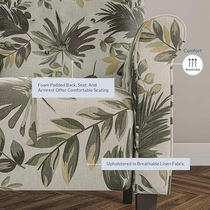 BELLEZE Modern Accent Chair, High Back Armchair, Upholstered Wingback Side Chair, Padded Single Sofa with Wooden Legs for Living Room, Bedroom - Green Floral