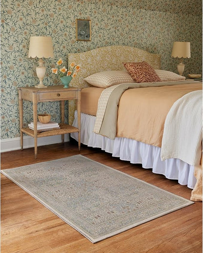 RUGGABLE x Morris & Co Washable Area Rug – Blackthorn Ivory Blue 3x5, Stain-Resistant, Non-Slip – Small Machine Washable Rugs for Living Room, Bedroom, Hallway, Entryway & Office–with Standard Pad