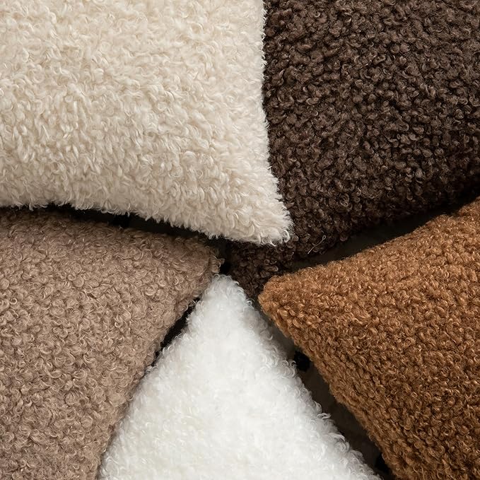 Pack of 2 Curly Teddy Wool Faux Fur Throw Pillow Covers Fuzzy Accent Soft Sherpa Pillowcases Sheepskin Fleece Decorative Cushion Case for Sofa Couch Living Room 26x26 Inch Bronze
