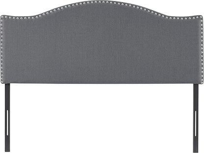 Naomi Home Catalina Queen Headboard – Adjustable Linen Upholstered Tufted Panel with 12 Height Settings, Wall-Mount or Bed Frame Mount, Sturdy Wood Frame, Nailhead Trim – Light Gray