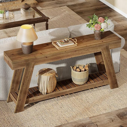 Tribesigns 62.9-Inch Solid Wood Console Table for Entryway, Long Narrow Sofa Couch Table with Storage for Living Room Hallway