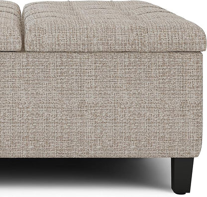 SIMPLIHOME Harrison Coffee Table Storage Ottoman - 36 inch Wide Upholstered Tweed Look Fabric Square Lift-Top Ottoman in Platinum, Transitional Ottoman for Living Room with Hidden Storage