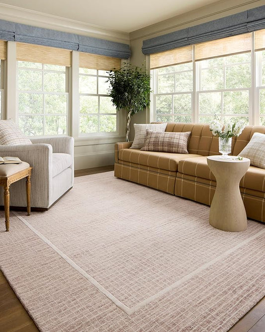 Loloi Chris Loves Julia Briggs Collection, Blush & Ivory, 9'-3" x 13' Area Rug – Minimal Gritted Design Area Rugs for Living Room Bedroom Entryway & Hallway No Shed High Traffic Home Decor Rug