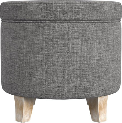 HomePop Upholstered Round Storage Ottoman|Homepop Home Décor|Upholstered Round Foot Rest Ottoman -Gray Woven