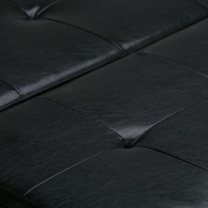 SIMPLIHOME Dover 36 inch Wide Contemporary Square Coffee Table Storage Ottoman in Midnight Black Vegan Faux Leather, Assembled, For the Living Room and Bedroom