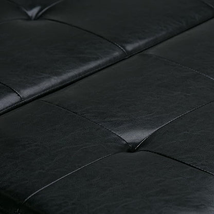SIMPLIHOME Dover 36 inch Wide Contemporary Square Coffee Table Storage Ottoman in Midnight Black Vegan Faux Leather, Assembled, For the Living Room and Bedroom