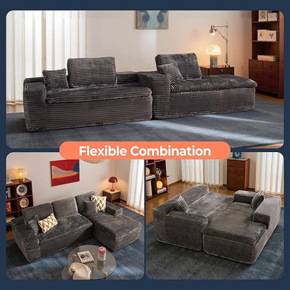 106" Oversized Couch Sofa, L Shape Couches for Living Room, No Assembly Required Plush Velvet Sectional Sofas with Right Facing Chaise for Home Apartment