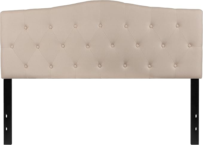 EMMA + OLIVER Tufted Upholstered Queen Size Headboard in Beige Fabric