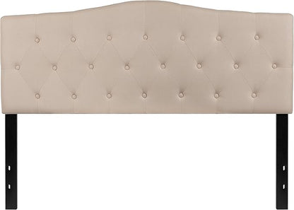 EMMA + OLIVER Tufted Upholstered Queen Size Headboard in Beige Fabric