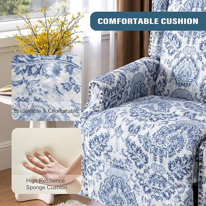 Premium 360° Swivel Recliner Chair with Footrest - Luxurious Cotton Linen & Botanical Design-Bule Pattern