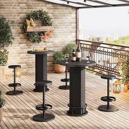 Tribesigns Round Bar Table with Chairs, Industrial Black Bistro Sets with 2 barstools, Small Pub Table with Metal Ring Footrest for Kitchen Nook, Apartment, Small Space