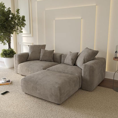 WJShome Cloud Couch Modular Sectional Sofa,102inch L Shaped Sofa with Ottoman,Brown 3 Seater Corduroy Couch,Convertible Sectional Sofa for Living Room,Cushion Covers Removable& Washable