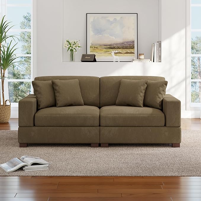 Modular Sectional Couches for Living Room, 82.6" Modern Loveseat 2-Seater Sofa Couch, Upholstered Couches for Living Room Bedroom, Camel